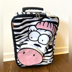 Rolling suitcase with extended handle and fun zebra print!  Never used NWT D&N